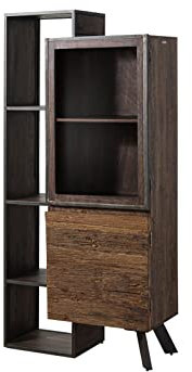 MASSIVMOEBEL24.DE | City Vitrine aus Massivholz inkl. LED-Beleuchtung #03 aus Akazienholz/Altholz - Braun, lackiert 8 Fächer + 2 Türen 90 x 40 x 183 cm Glasvitrine Hochschrank