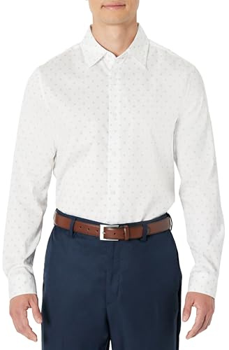 Amazon Essentials Herren Langärmliges, knitterfreies Regular-Fit-Stretch-Anzughemd, Marineblau Weiß Diamond Geo, XL