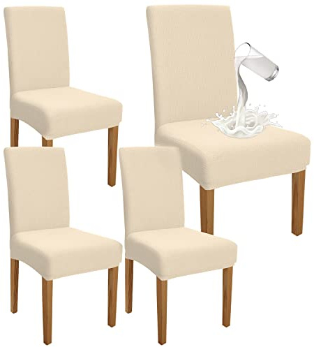Granbest Premium Wasserdicht Esszimmer Stuhl Abdeckungen Satz Von 4, Stretch Hohen Zurück Stuhlhussen Slipcover Für Esszimmer, Abnehmbaren Stuhl Schutz Für Bankett, Küche, Party (4er Set, Beige)