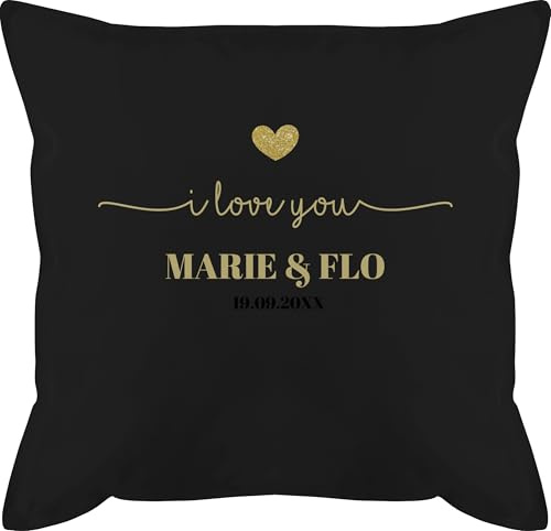 Kissen 50x50 - Ideen - I Love You mit Namen Datum I Partner Geschenk I Paar Geschenk Beziehung I Liebesgeschenk - 50 x 50 cm - Schwarz - personalisierte Geschenke Freund partnerkisen Valentinstag u