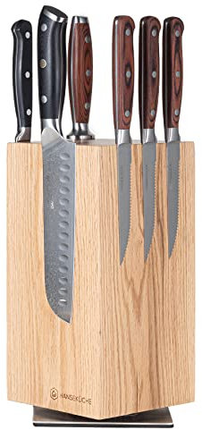 Hanseküche Portacuchillos magnético de madera de acacia - Portacuchillos de doble cara sin cuchillos con imán de madera para cuchillos por ambos lados (giratorio)