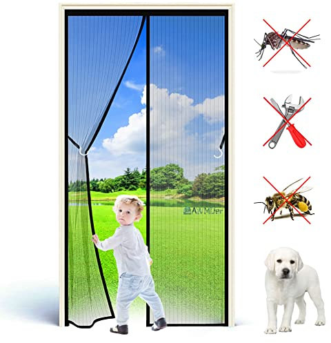 Magnet Fliegengitter Tür, 100 x 210 cm Insektenschutz Fliegenvorhang Balkontür Mückennetz Magnet Tür Vorhang gegen Fliegen Moskito Klettverschlussmontage Schwarz