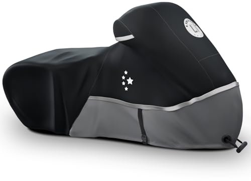 LI LIBZAKI - Funda para motocicleta, tela de 420 D muy resistente, para todas las estaciones, universal, impermeable, protección al aire libre, tamaño XXL de 243,8 cm, negro y gris