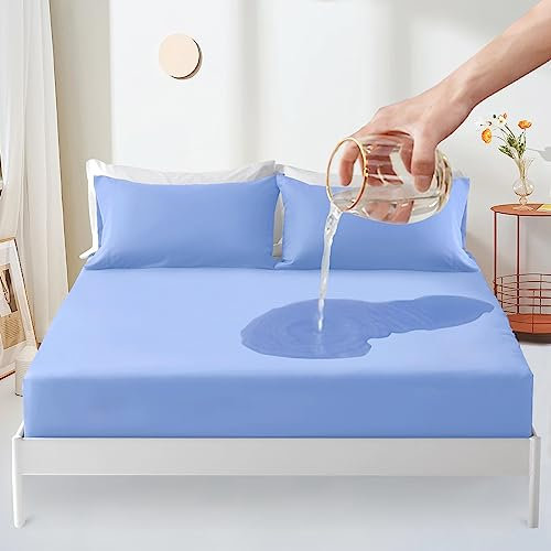 Sufdari Wasserabweisender Matratzenschoner 140x200cm spannbettlaken, Atmungsaktive Matratzenauflage, Inkontinenzauflage, Wasserdichter Matratzenbezug-Schutz Nässeschutz Spannbetttuch - Blau