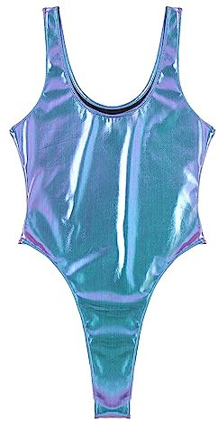 Aiihoo Herren Ärmellos Leotard Wetlook Body Hochgeschnitten Bodysuit Einteilig Badeanzug Sportbody Gymnastikanzug Badebekleidung Bunt L