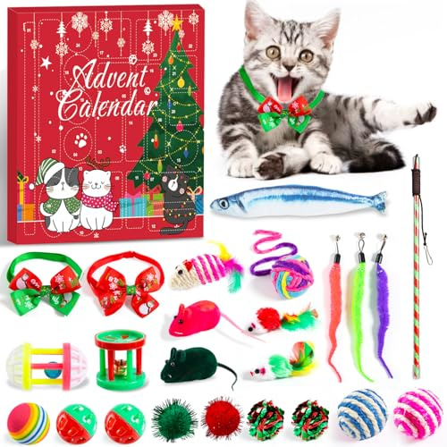 Rorchio Calendrier de l’Avent Chat 2025 – 24 Jouets Interactifs d’Intérieur pour Chat, Cadeau de Noël pour Animaux, avec Colliers, Balles et Accessoires