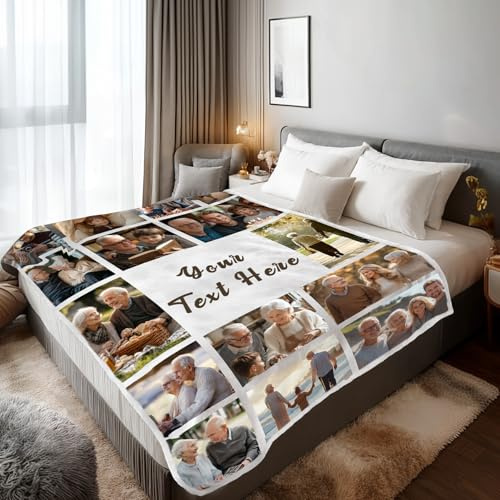 Stepdiy Decke mit 15 Fotos und Text 150x200cm, Decke Personalisiert für Mama Papa Oma, Fotodecke mit Eigenem Fotos für Personalisierte Geschenke