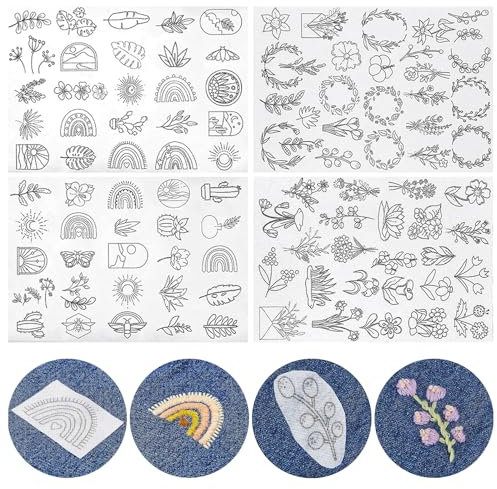 GUOYOU 100 Stickvorlagen, Selbstklebend Stickvlies Wasserlöslich mit Blumenmustern, Stabilisatoren Stickvlies Wasserlöslich zum Handnähen, für DIY Projekte, Kleidung & Taschen Personalisieren