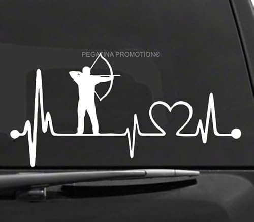 Rakelfix Bogenschießen Bogenschießer Herzschlag Aufkleber ab 20 cm Herzlinie Hobby Sticker Auto Lack Scheibe Autoaufkleber