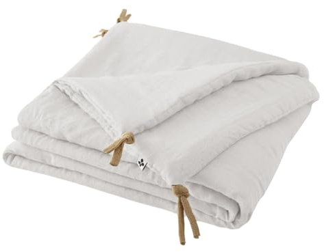 Meubletmoi Édredon 90 x 200 cm en Lin Lavé Blanc avec Capitonnage Léger et 4 Nouettes en Jute - Linge de Lit - Luisa