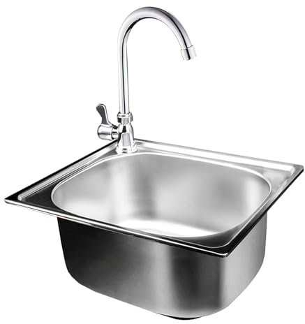 Edelstahl Spülbecken Eckig 1 Becken Einbauspüle Küchenspülen Unterbauspüle Handwaschbecken Waschbecken mit Kaltwasserhahn Spüle Für Bar,Badezimmer,restaurant (52x38cm)