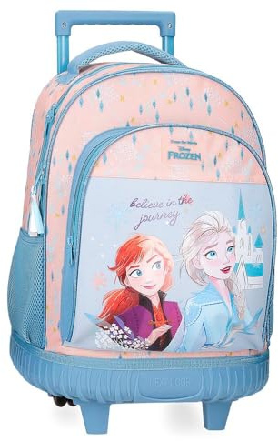 Disney Joumma Bags, Frozen Believe in the Journey, Kinderrucksack, Schulrucksack, aus Polyester, breite und verstellbare Träger, mehrere Taschen und Fächer., blau, Rucksack mit Rädern