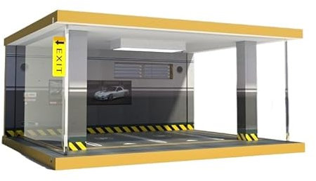 Car Garage Modello Negozio 1/32 modello di auto simulato garage in legno massello modello di parcheggio copertura antipolvere con ornamenti luminosi auto vetrina in con pressofuso(Two-car parking spac