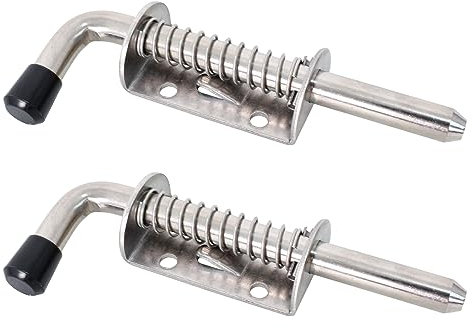 2pcs Spring Loaded Latch Pin, 5 Inch/128mm Stainless Steel Barrel Bolt, Garage Door Lock, Heavy Duty Spring Loaded Gate Latch with Grip for Doors, Shelves, Yard Gate and Garage -10 x 128mm