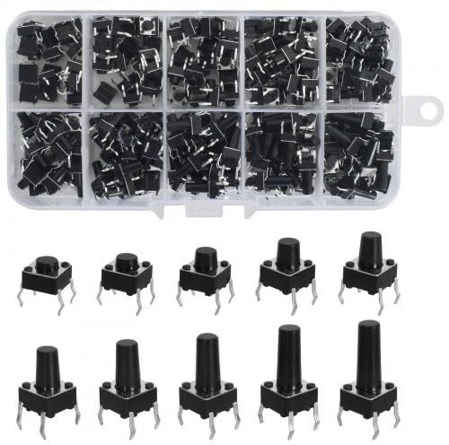 200 Stück Miniatur-Mikro Schalter,10 Types 4 Pin Tactile Drucktaster 6x6mm Momentaner taktiler Button Switch berühren Electronic Components,für Panel PCB