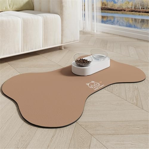 Xisnuient Napfunterlage Katzen Und Hunde rutschfeste Futtermatte Katzen Wiederverwendbare Katzenfuttermatte Unterlage Katzennapf Hundenapf SaugfäHig Futtermatte FüR Haustiere Hund (30x40 cm,Braun)