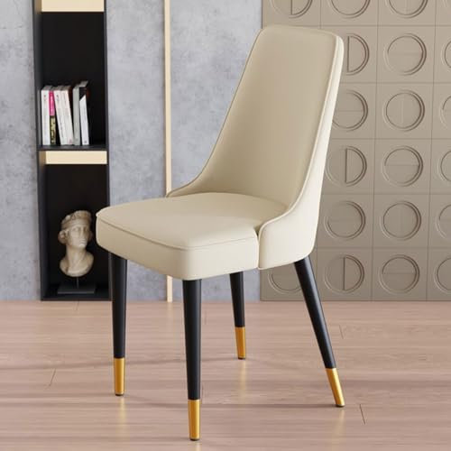 Cremefarbene Esszimmerstühle, 2er-Set, mit PU-Leder gepolsterte Küchenstühle, besondere Schalenstühle mit breiter Rückenlehne und Metallbeinen für Esszimmer, Wohnzimmer, Schlafzimmer, Lounge