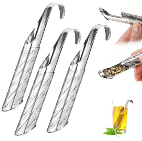 DIGNFENG Colador de té, Juego de 3 coladores de té Sueltos, Infusor de té de Tubo Creativo de Acero Inoxidable, colador de té de Malla con Mango de Gancho, colador de té Universal de Malla Fina