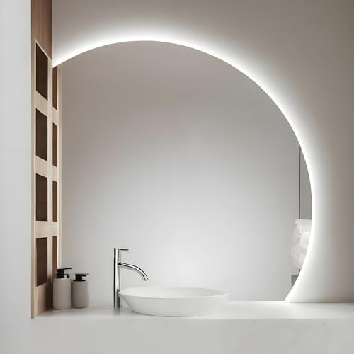InnoMirroK Specchio per Trucco Intelligente LED a Mezzaluna Senza Cornice, 3 Colori di Luce, Specchio Vanity Antiappannamento, per Bagno, Camera da Letto, Soggiorno 80cm(Left Under Cut,70cm)