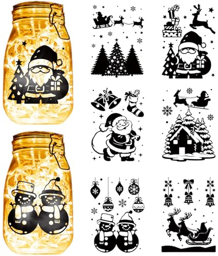 CREATCABIN 12 Stück Weihnachts Silhouetten Dekoraufkleber Für Einmachgläser PVC Ausschnittaufkleber Gläser Laternengläser Ausgeschnittene Scrapbook Silhouetten Ornamentaufkleber Selbstklebend 15x20cm