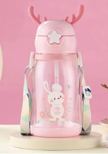 Générique Gourde à Paille pour enfant 600ml avec motifs animaux (Rose: Lapin)