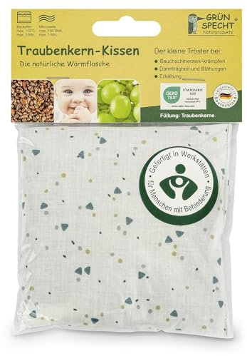 GRÜNSPECHT Traubenkern-Kissen 12x12cm, Wärmekissen für Babys & Kleinkinder, bei Blähungen & Bauchschmerzen
