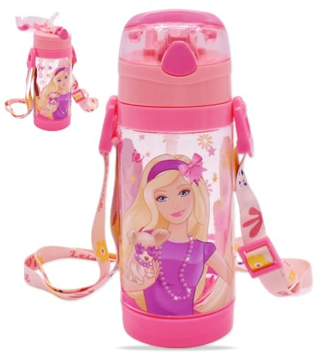 PLNVNVP Kinder Trinkflasche 500ml Barbi Kinder Wasserflasche Barbi Wasserflasche mit Strohhalm Trinkflasche Mädchen und Junge für Schule, Reisen und Outdoor Sports
