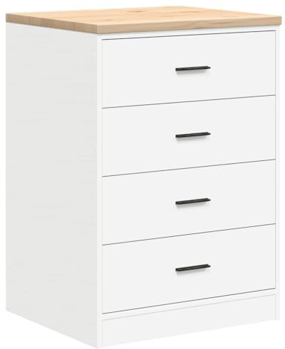 vidaXL garage storage cabinet - 60x51x85cm solid pinewood/engineered wood - 4 drawers - white DIY organization unit for garage workshop or basement