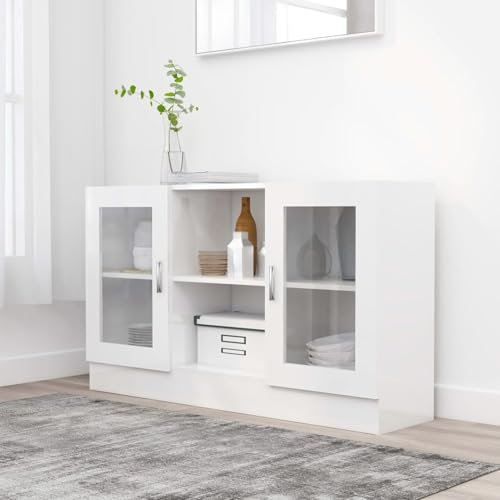 Xichuzi Vitrinenschrank, Vitrine, Wandschrank, Schrank Regal, Glasregal, Glasvitrine Stehend, Eckvitrine, Manga Regal, Hochglanz-Weiß 120x30,5x70 cm Spanplatte