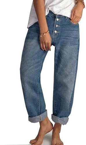 Sawmew Jeans Tonneau Pour Femmes, Jeans Courts À Jambe Large, Taille Haute, Baggy, Boyfriend, Mom, Pantalon En Denim À La Cheville Avec Poches, Streetwear En Denim, Jeans Baggy Pour Femmes(Dark blue,M