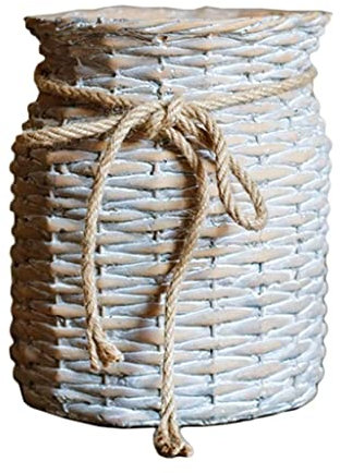 Maceta grande de mimbre tejida para exteriores, macetas de jardín de imitación de hormigón, macetas decorativas para patio (17 x 17 x 23,5 cm)
