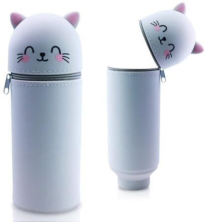 Sykerout Silikon Federmäppchen mit Tierdesign - Süßes 2-in-1 Schulmäppchen aus weichem Silikon | Federmappe & Stiftehalter | Schlampermäppchen für Schule, Büro (Graue Katze)