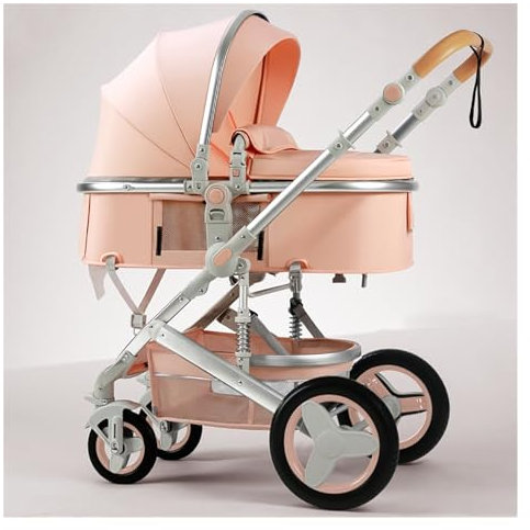 Passeggino 2 in 1 per neonati, carrozzina reversibile con tettuccio regolabile, cestino portaoggetti (rosa)