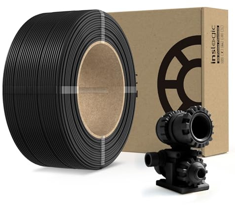 Inslogic Vorgetrocknetes PA6-CF Kohlefaser Nylon Filament 1.75mm, Schwarz PA6-CF 0.5kg Nachfüllung mit 20% Kohlefaser, 3D Druck Filament für Industrielle Werkzeuge, Passt 1kg Spule