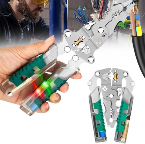 8 in 1 Wire Stripper with Voltage Tester, 2025 New Multifunctional Plier Tools,Foldable Wire Stripper Electrical Pliers for Cutting & Pulling Pliers, Crimping Tools for Home Use