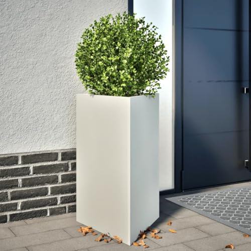 HaoChrymec Lot de 2 Pots de Fleurs Triangulaires with Acier Résistant, Design Élégant, Jardinières Extérieur, Bac à Fleurs Extérieur, Jardinière Balcon, Balconnière Extérieure, Blanc, 50 x 43 x 75 cm