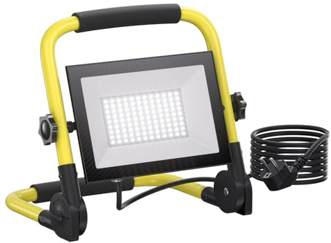 LED Baustrahler, 100W 10000LM Arbeitsleuchte mit Stativ und 3m Kabel, IP66 Wasserdichter Baustrahler LED mit EU Stecker, 6500K Kaltes Weißes Licht Baustellenlampe für Werkstatt oder Baustelle, Garage