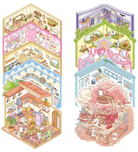 3D House Stickers, Miniatur Haus Sticker 3D mit Pinzette, DIY Cozy Little Home House Scene Sticker Book, Fun DIY Stickers Scene, Relief Stress für Erwachsene und Kinder，A