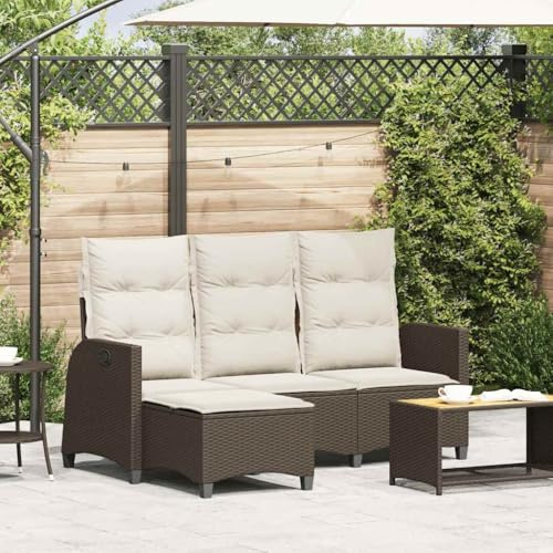 QJBSAVVA Gartensofa L-Form 176x138 cm Braun Poly-Rattan Ecksofa mit Liegefunktion dick gepolsterte abnehmbare Kissen 110 kg Belastbarkeit UV-beständig platzsparend für Balkon Terrasse und Garten