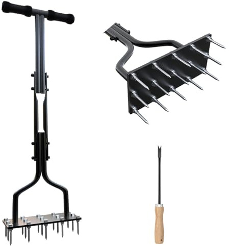 Aeratore manuale per prato con 15 punte in acciaio massiccio per la cura del giardino e del cortile, efficace strumento di aerazione del suolo e aerazione del prato