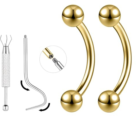 ZS 1 par de piercings rectos curvados de titanio de 16 G/18 G – Pequeños piercings para cejas, lengua, labio, pezón, rook, para mujeres y hombres, 6 mm/8 mm/10 mm/12 mm, 18g, Length:12mm, Titanio