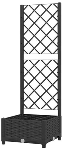 Eleganz Pot de fleurs avec treillis, en polypropylène, noir, 40 x 40 x 121,5 cm, pour balcon et terrasse, léger et résistant aux intempéries, idéal pour les plantes grimpantes