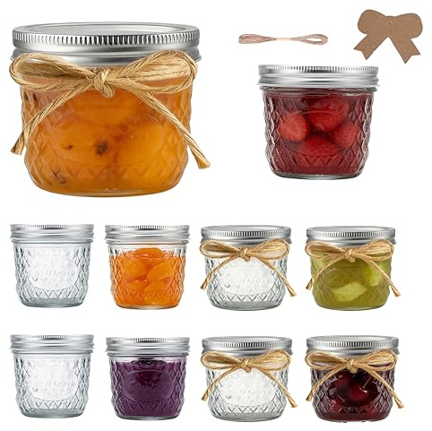 Ksnowqi 8 Pièces Bocal en Verre avec Couvercle 300ml, Petit Pot Confiture avec Couvercle, Mini Bocaux Mason avec Couvercle Hermétique, Petit Pot en Verre pour Yaourt, Gelée