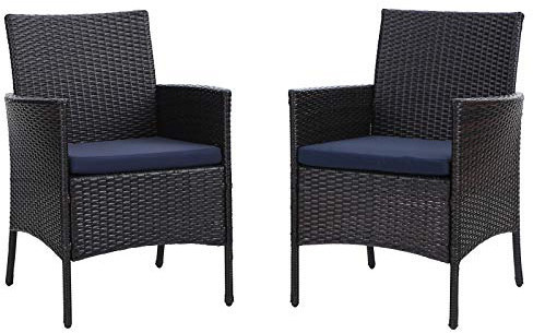 MFSTUDIO Gartenstuhl Set, Outdoor Rattan Stuhl, Gartenmöbel mit Abnehmbaren Kissen, Geeignet für Rasenflächen, Terrassen, Innenhöfe, Schwimmbäder, 2er-Set