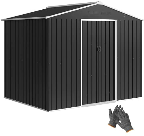 Outsunny Casetta da Giardino 3.6m² in Acciaio Zincato con Prese d'Aria, Capanno da Giardino con Doppia Porta Scorrevole Bloccabile e Tetto Inclinato, Capanno Porta Attrezzi da Esterno, Grigio Scuro