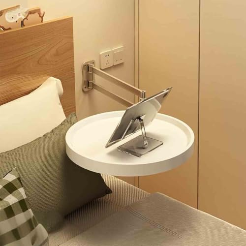 Mesita De Noche Colgante, Ajuste Libre De 720°, Estantería Flotante De Pared, con Soporte De Aluminio Plegable Y Bandeja Giratoria, para Dormitorio SalóN Y BalcóN