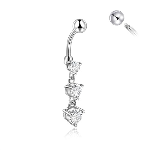 CANDYFANCY 14G Dangly Belly Button Rings Surgical Steel Gem Navel Rings Dangle Triple Round CZ Barbell Belly Piercings Jewelry