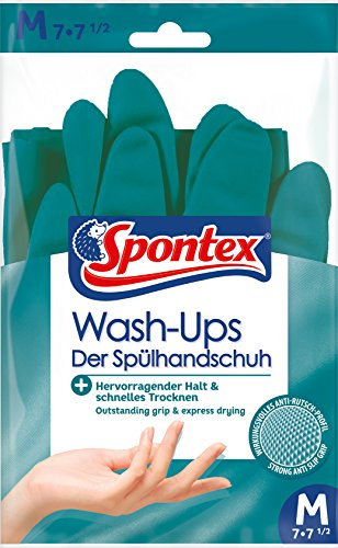 MAPA Spontex Wash-Ups Handschuhe, Spülhandschuhe mit Anti-Rutsch-Profil für optimale Geschirrkontrolle, schnelltrocknend, hohes Tastempfinden, Größe M, 1 Paar