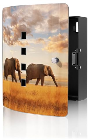 banjado Design Schlüsselkasten aus Edelstahl für 10 Schlüssel - Schlüsselschrank zur Schlüssel Aufbewahrung 24 x 21,5 x 7cm groß mit praktischem Magnetverschluss - Motiv Elefanten