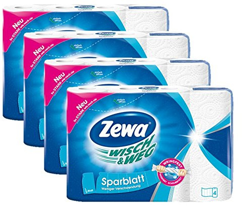 Zewa Wisch und Weg Küchenrollen Sparblatt, trennbare Wischtücher für sparsame Nutzung, 4 x 4 Rollen (16 x 74 Blatt)